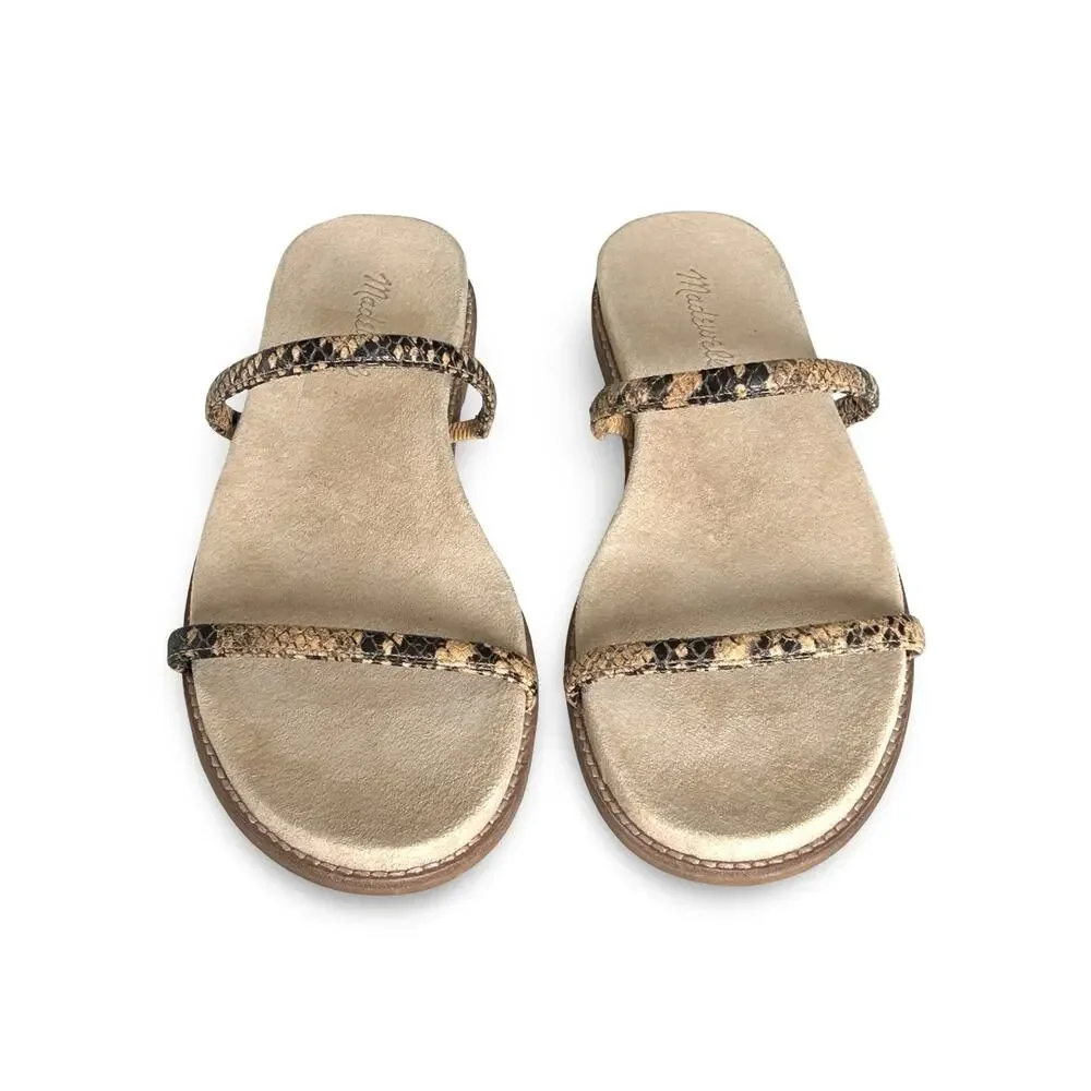 Madewell Bare Slide Sandals Size 8.5 Tan & Brown Snake Skin Pattern Flats